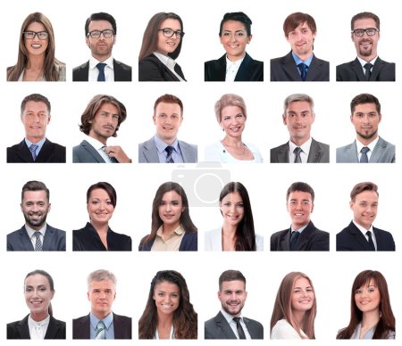 Téléchargez les photos : Collage de portraits de gens d'affaires isolés sur blanc - en image libre de droit