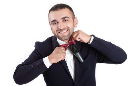 Photo for "Young happy man with a microphone" - Royalty Free Image