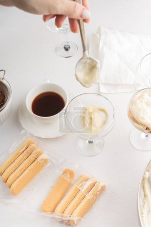 Photo for Tiramisu cake recipe. Drip coffee. - Royalty Free Image