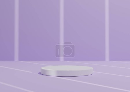Photo for Simple, Minimal 3D Render Composition with One White Cylinder Podium or Stand on Abstract Striped Shadow Light, Pastel Purple Background for Product Display. - Royalty Free Image