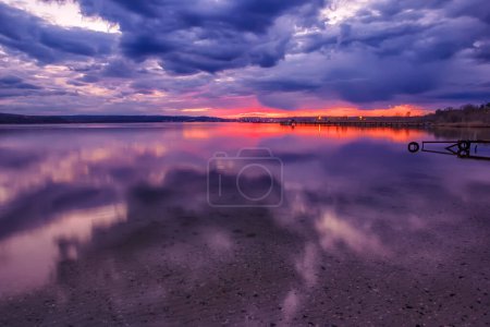 Photo for Stunning dusk landscape at calm sea water with water reflection - Royalty Free Image