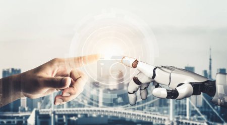 Téléchargez les photos : La pensée futuriste IA de robot droïde concept d'intelligence artificielle - en image libre de droit