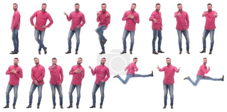 Foto de Collage de fotos de un hombre emocional con una camisa roja - Imagen libre de derechos