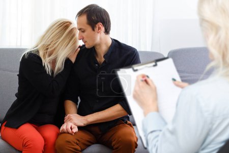 Photo for Young couple with a problem to consult a psychologist closeup, therapy - Royalty Free Image