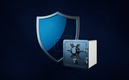 Photo for "Glossy shield and safe box, 3d rendering." - Royalty Free Image