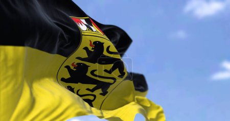 Téléchargez les photos : Le drapeau de Bade-Wrttemberg agitant dans le vent par temps clair - en image libre de droit