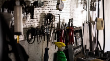 Photo for "Tools in mechanic garage car service" - Royalty Free Image
