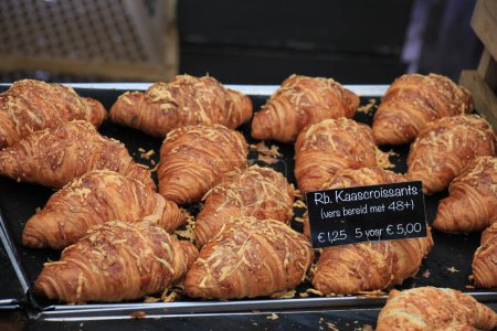 Photo for "Fresh baked croissants on display" - Royalty Free Image