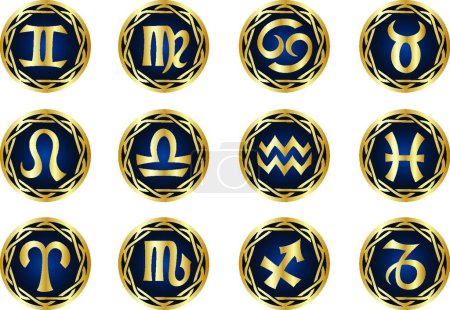 Téléchargez les illustrations : Illustration vectorielle des icônes du zodiaque or - en licence libre de droit