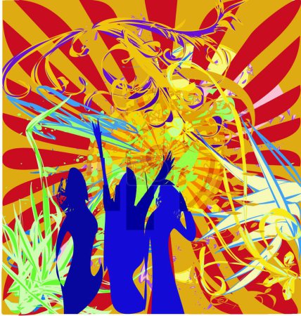 Illustration for 3 dancing girls colorful vector illustration - Royalty Free Image