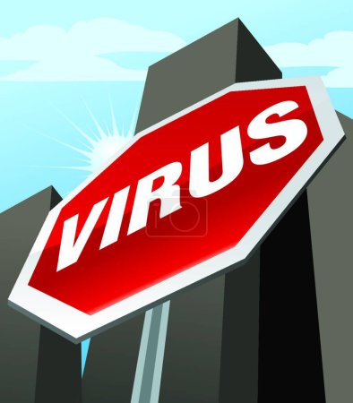 Ilustración de "vector stop VIRUS signo con edificios en el fondo" - Imagen libre de derechos