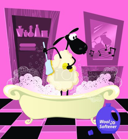 Ilustración de "Ovejas disfrutando de baño de burbujas "vector colorido ilustración - Imagen libre de derechos