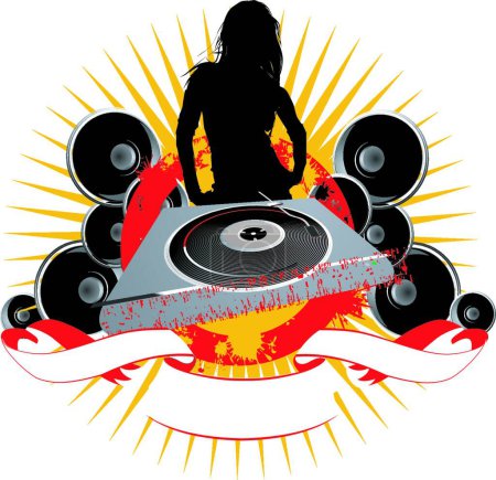 Illustration for Girl Silhouette, Turntable and Sound - Royalty Free Image