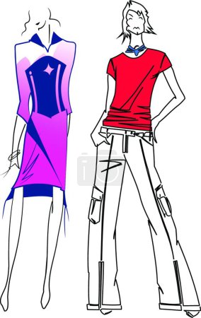 Illustration for Fashion purple woman red man. - Royalty Free Image