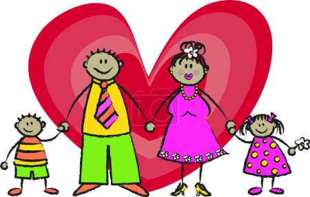 Ilustración de Familia feliz en tono de piel bronceada (vector) - Imagen libre de derechos