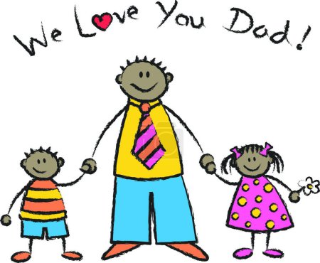 Illustration for We Love You Dad dark skin tone family - Royalty Free Image