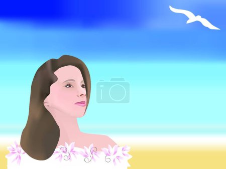 Ilustración de Chica y pájaro blanco, ilustración vectorial colorido - Imagen libre de derechos