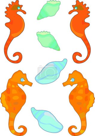 Illustration for Shells and Seahorses modern vector illustration - Royalty Free Image