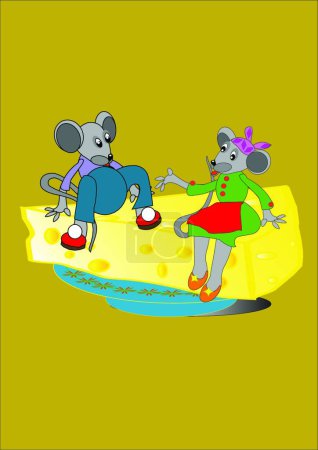 Illustration for Two mouses talk sitting on cheese - Royalty Free Image