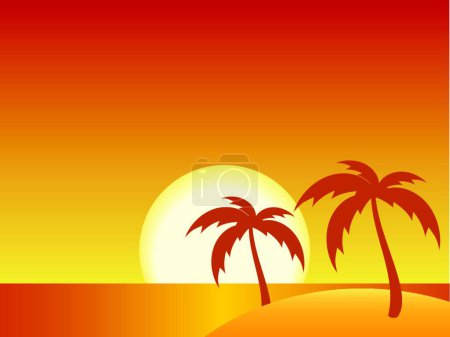 Téléchargez les illustrations : Illustration vectorielle moderne du coucher du soleil tropical - en licence libre de droit