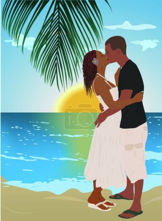 Ilustración de Feliz pareja en la playa vector moderno ilustración - Imagen libre de derechos