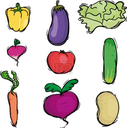 Téléchargez les illustrations : Légumes ensemble illustration vectorielle moderne - en licence libre de droit