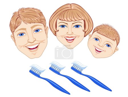 Ilustración de Familia con cepillo de dientes ilustración vector moderno - Imagen libre de derechos