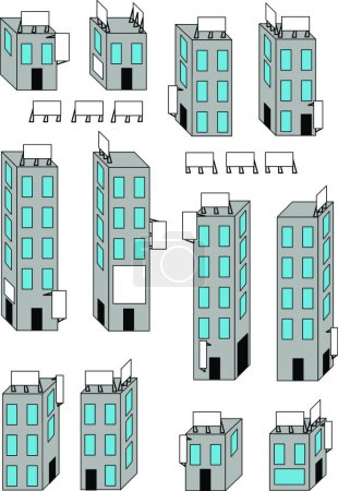 Ilustración de Edificios y signos moderna ilustración vectorial - Imagen libre de derechos