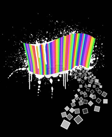 Illustration for Rainbow wave full of colorful squares on an ink splatter design - Royalty Free Image
