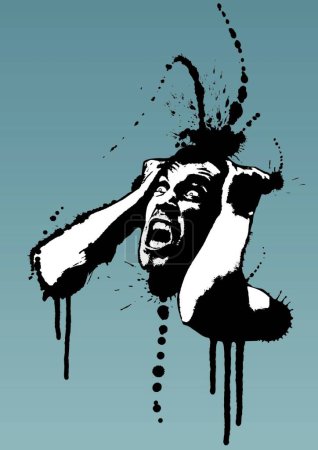 Ilustración de Grunge loco nervioso hombre gritando - Imagen libre de derechos