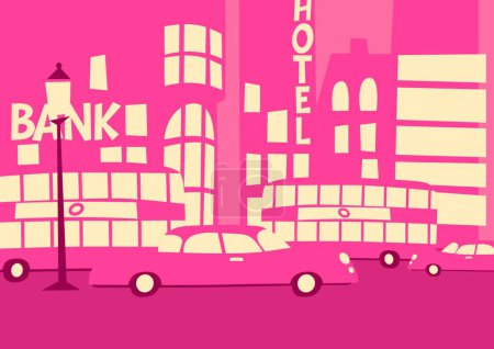 Ilustración de Metrópolis rosa, ilustración vectorial gráfica - Imagen libre de derechos