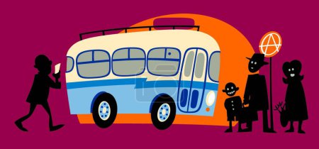 Téléchargez les illustrations : Arrêt de bus, illustration vectorielle graphique - en licence libre de droit