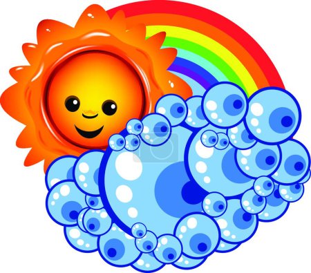 Illustration for Sunny with cloud and rainbow, graphic vector illustration - Royalty Free Image