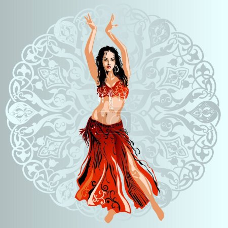 Illustration for Bellydancer With Ornamental Background, graphic vector illustration - Royalty Free Image