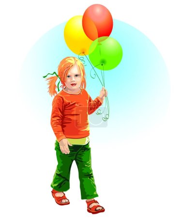 Ilustración de Niño con globos, ilustración vectorial gráfica - Imagen libre de derechos