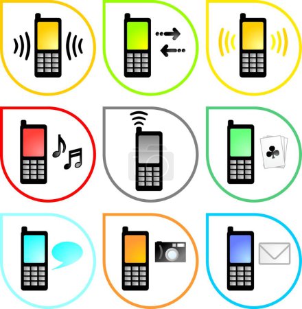 Téléchargez les illustrations : Icônes de téléphone portable, illustration vectorielle colorée - en licence libre de droit