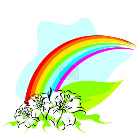 Illustration for Rainbow with lilies  vector illustration - Royalty Free Image