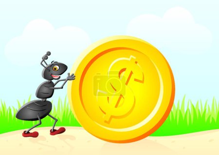Illustration for Ant and coin, graphic vector illustration - Royalty Free Image