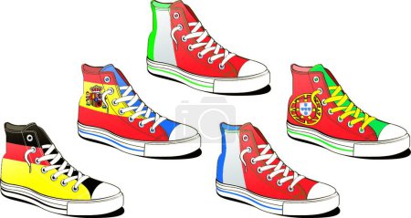 Téléchargez les illustrations : Chaussure avec drapeaux, illustration vectorielle graphique - en licence libre de droit