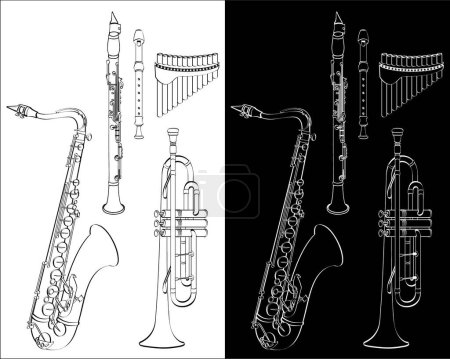 Téléchargez les illustrations : Ensemble d'instruments à vent, illustration vectorielle - en licence libre de droit