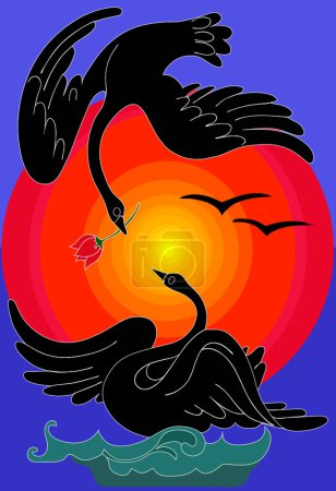 Ilustración de Dos cisnes, ilustración vectorial colorido - Imagen libre de derechos