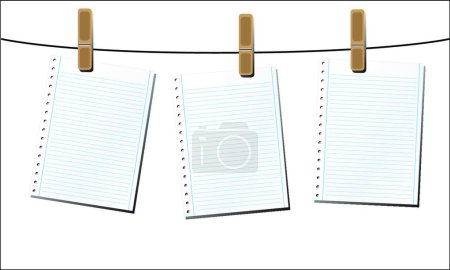 Téléchargez les illustrations : Feuilles de papier sur un fil illustration vectorielle moderne - en licence libre de droit