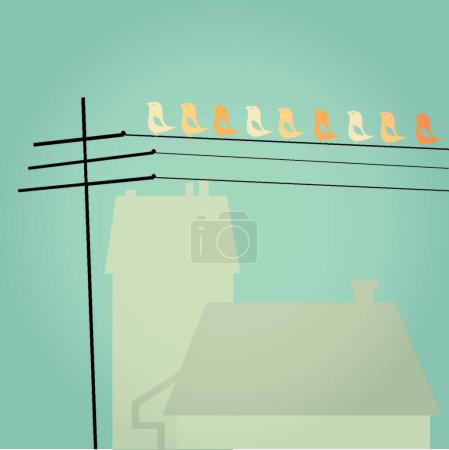 Téléchargez les illustrations : Oiseaux sur les lignes, illustration vectorielle colorée - en licence libre de droit