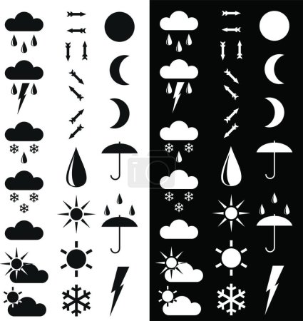 Téléchargez les illustrations : Symboles pour l'indication des conditions météorologiques. - en licence libre de droit