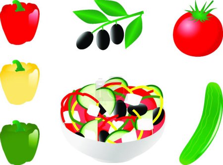 Téléchargez les illustrations : Salade de légumes, illustration vectorielle design simple - en licence libre de droit