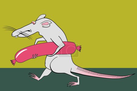 Téléchargez les illustrations : Rat avec illustration vectorielle de saucisse - en licence libre de droit