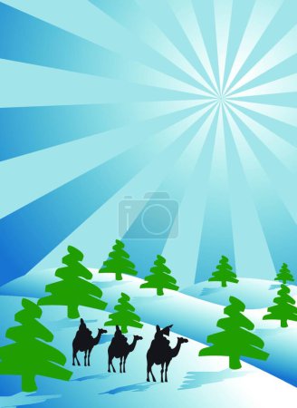 Illustration for Three wise-men traveling to Bethlehem, following the star - Royalty Free Image