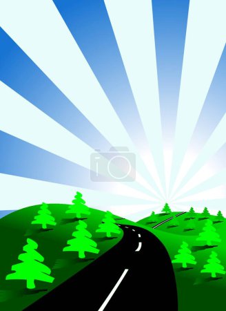 Ilustración de Camino infinito con árboles vector ilustración - Imagen libre de derechos