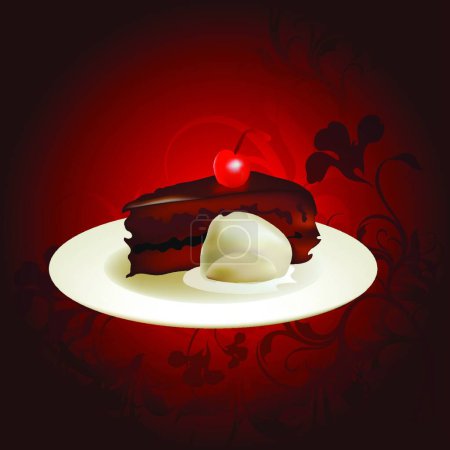 Illustration for Cake with cherry, vector illustration simple design - Royalty Free Image