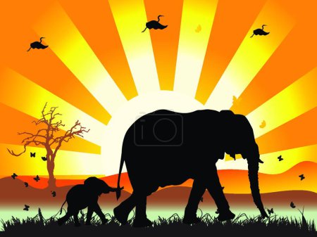 Ilustración de Animales africanos en sabana, ilustración colorida - Imagen libre de derechos